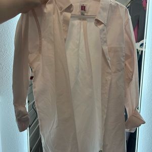 Button up pink shirt.